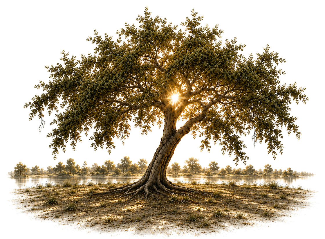 The Shepherd's Tree, sun breaking through its canopy
